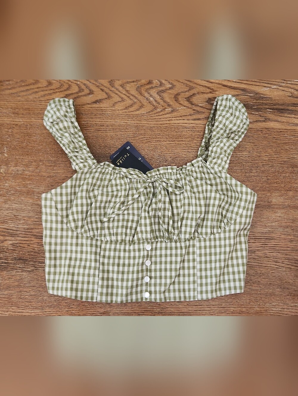 Gingham Tie-Front Crop Top - Large